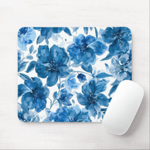 Elegant Blue Watercolor Floral Mouse Pad