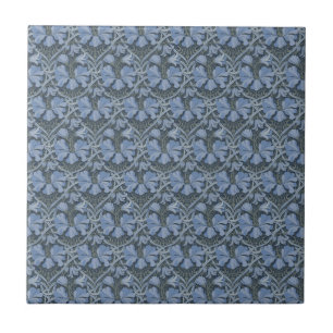 Elegant Blue Watercolor Floral Pattern Ceramic Tile