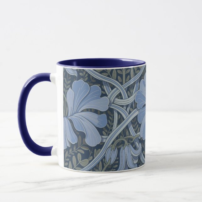Elegant Blue Watercolor Floral Pattern Mug (Left)