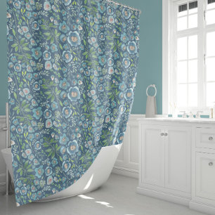 Elegant Blue Watercolor Floral Pattern Shower Curtain