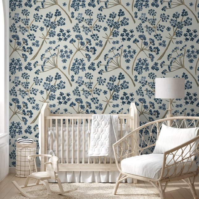 Elegant Blue Watercolor Floral Pattern Wallpaper (Elegant Blue Watercolor Floral Pattern Wallpaper from Studio Posies. )