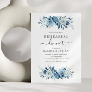 Elegant blue watercolor floral rehearsal dinner invitation