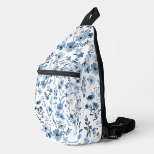 Elegant Blue Watercolor Floral Sling Bag