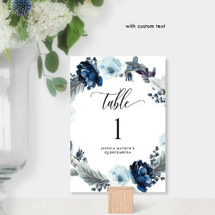 Elegant Blue Watercolor Floral Table Number