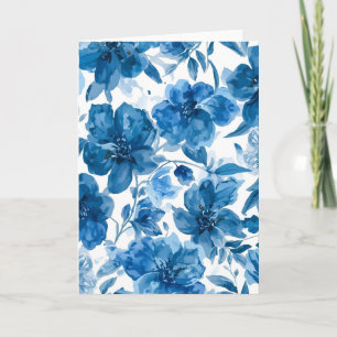 Elegant Blue Watercolor Floral Thank You Card