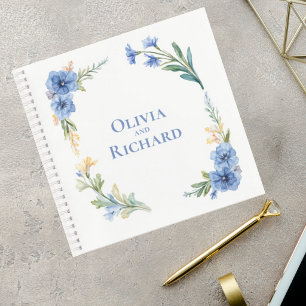 Elegant Blue Watercolor Floral Wedding Guest Book