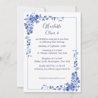 Elegant Blue Watercolor Floral Wedding Invitations