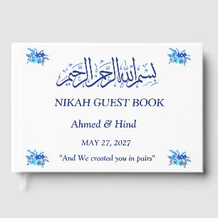 Elegant Blue Watercolor Floral Wedding Keepsake Guest Book