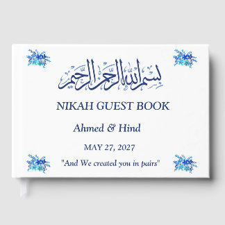 Elegant Blue Watercolor Floral Wedding Keepsake Guest Book