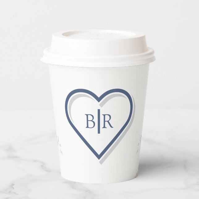 Elegant Blue Watercolor Floral Wedding Paper Cups (Left)