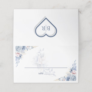 Elegant Blue Watercolor Floral Wedding Place Card