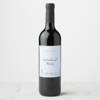 Elegant Blue Watercolor Floral Wedding Wine Label