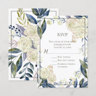 Elegant Blue Watercolor Flower RSVP Reply Card