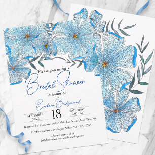 Elegant Blue Watercolor Flowers Bridal Shower Invitation