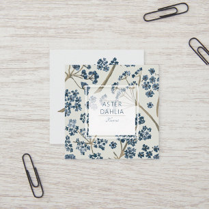 Elegant Blue Watercolor Flowers Square Business Card