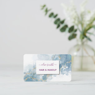 Elegant Blue Watercolor & Gold Abstract Business C Card