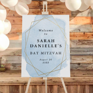 Elegant Blue Watercolor, Gold Frame Welcome Poster