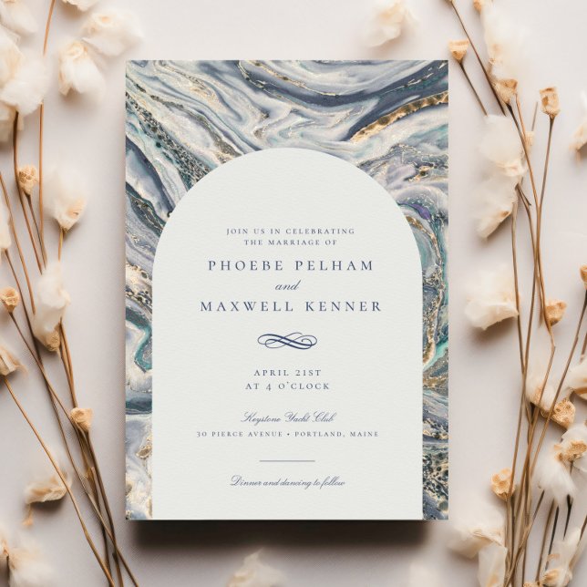 Elegant Blue Watercolor Ocean Swirl Wedding Invitation (Creator Uploaded)