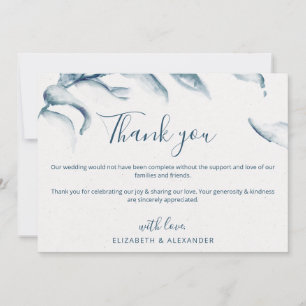 Elegant blue watercolor romantic simple wedding thank you card