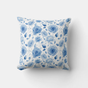 Elegant Blue Watercolor Rose Pillow - Floral Home