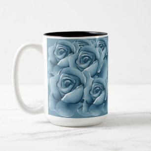 Elegant Blue Watercolor Roses Ceramic Coffee Mug