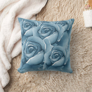 Elegant Blue Watercolor Roses Floral Accent Throw Cushion
