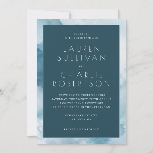 Elegant Blue Watercolor Waves Invitation (Front)