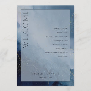 Elegant Blue Watercolor Wedding Ceremony Program