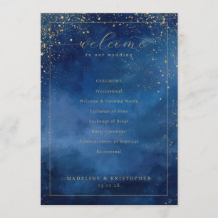Elegant Blue Watercolor Wedding Ceremony Program