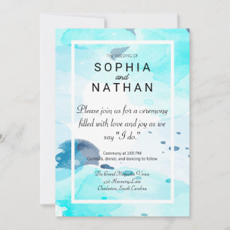 Elegant Blue Watercolor Wedding Invitation