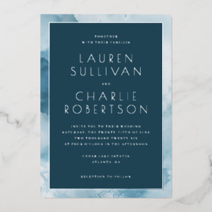 Elegant Blue Watercolor Wedding Invitation