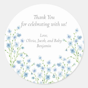 Elegant Blue Watercolor Wildflower Baby Shower Classic Round Sticker