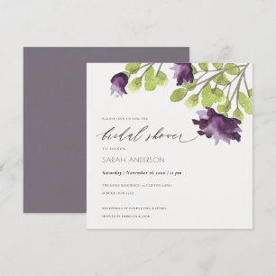 ELEGANT BLUE WATERCOLOUR FLORAL GOLD BRIDAL SHOWER INVITATION