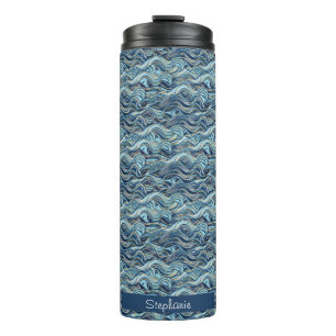 Elegant Blue Wave Pattern with Gold Accents Thermal Tumbler