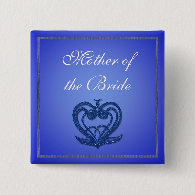 Elegant  blue wedding button. 15 cm square badge (Front)