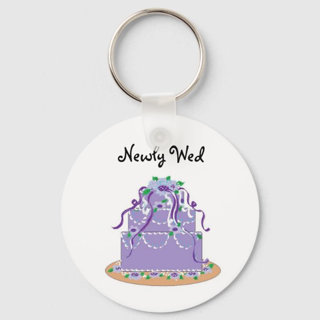 Elegant Blue Wedding Cake - Newly Wed Key Ring (Front)