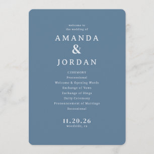 Elegant Blue Wedding Ceremony Schedule Program
