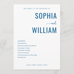 Elegant Blue Wedding Ceremony Schedule Program