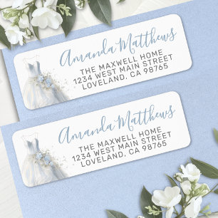 Elegant Blue Wedding Dress Return Address Label