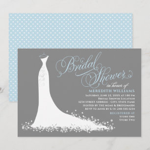 Elegant Blue Wedding Gown Bridal Shower Invitation