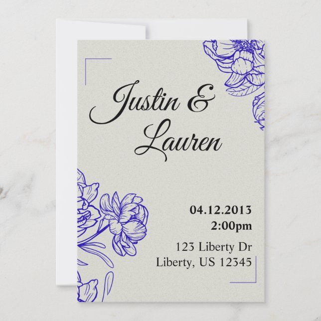 Elegant Blue Wedding Invitation (Front)