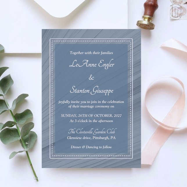 Elegant Blue Wedding Invitation | Dotted Frame (Creator Uploaded)