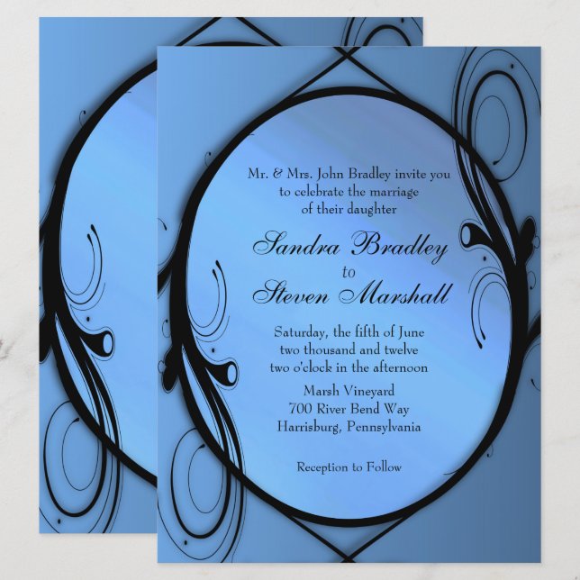 Elegant Blue Wedding Invitations (Front/Back)