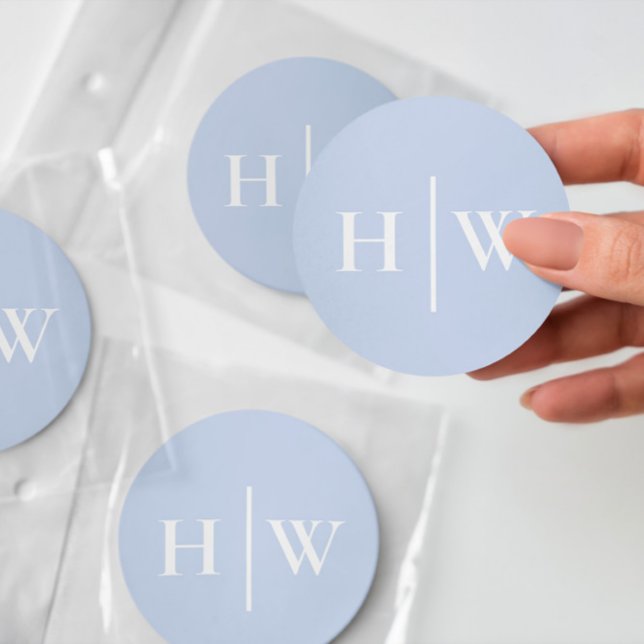 Elegant Blue Wedding Monogram Classic Round Sticker (Creator Uploaded)