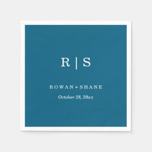Elegant Blue Wedding Napkin with Black Monogram