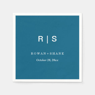 Elegant Blue Wedding Napkin with Black Monogram