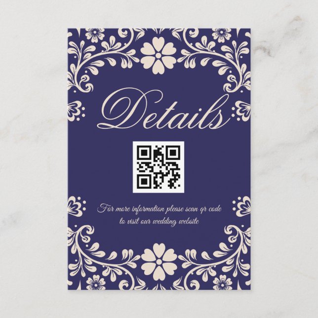 Elegant Blue Wedding Qr code Details Enclosure Card (Front)