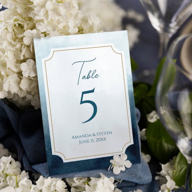 Elegant Blue Wedding Reception Table Number (Blue wedding reception table number sign)