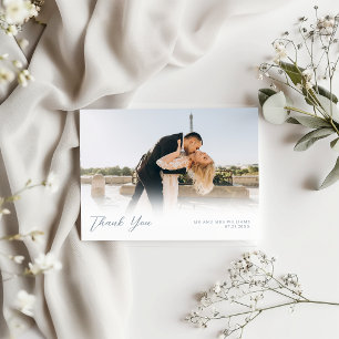 Elegant Blue Wedding Thank You Card Photo Postcard