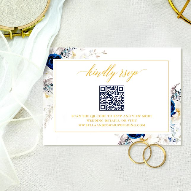 Elegant Blue Wedding Website RSVP QR Code Card (Creator Uploaded)